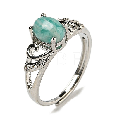 Oval Natural Amazonite Adjustable Rings RJEW-Q818-01P-01B-1