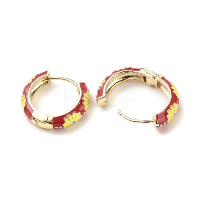 Daisy Flower Enamel Hoop Earrings EJEW-G290-01G-D-1