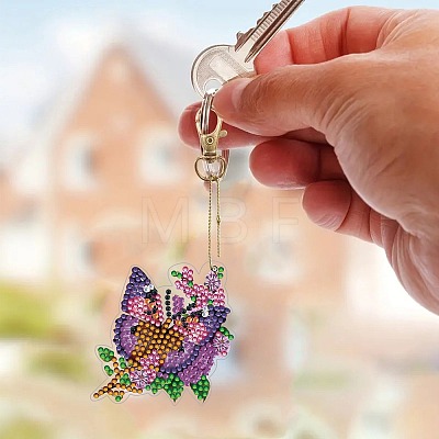 6Pcs Butterfly DIY Diamond Painting Keychain Kit PW-WG95088-01-1