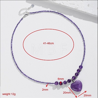 Bohemian Natural Amethyst Heart Pendant Round Beaded Necklaces for Women MR6044-4-1