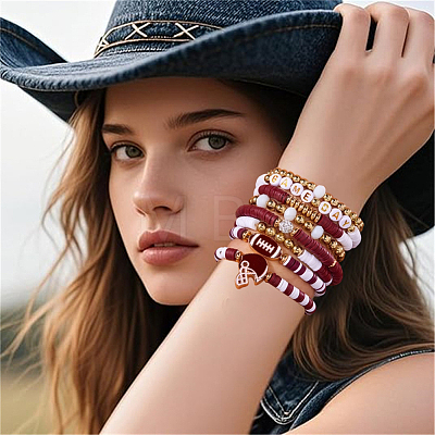 8Pcs 1Bag Rugby Polymer Clay Heishi & CCB Plastic Beaded Stretch Bracelets Set BJEW-PA0001-12C-1