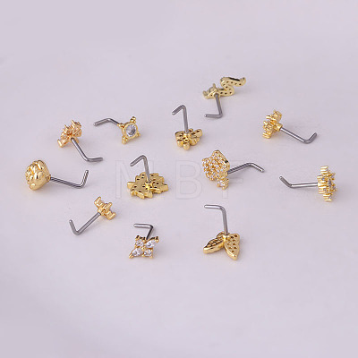 Brass Micro Pave Cubic Zirconia L-Shaped Nose Rings WGA70D4-20-1