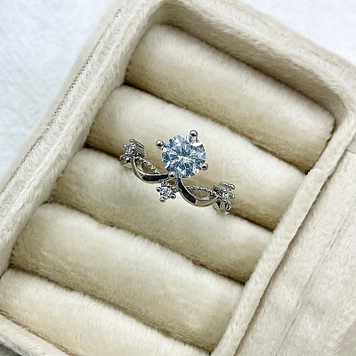 Adjustable Brass Micro Pave Cubic Zirconia Finger Rings for Women WGBC28D-01-1