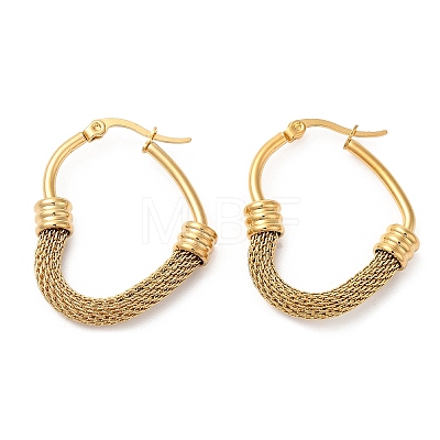 304 Stainless Steel Heart with Mesh Chains Hoop Earrings EJEW-M221-06G-1