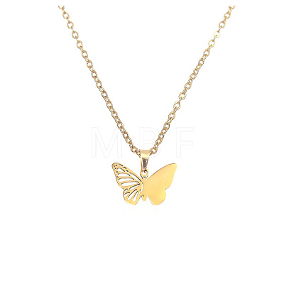 304 Stainless Steel Filigree Butterfly Pendant Necklaces for Women FS-WG8B29F-03-1
