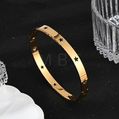 Hollow Star 304 Stainless Steel Hinged Bangles BJEW-L610-20G-1