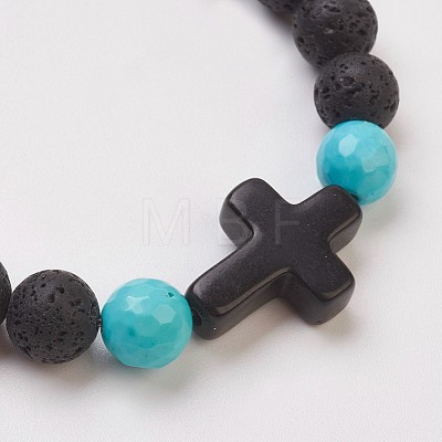 Synthetic Turquoise(Dyed) Beads Stretch Bracelets BJEW-JB03710-01-1