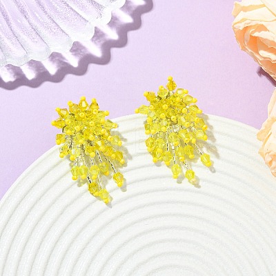 Glass Seed Braided Beaded Flower Stud Earrings EJEW-MZ00736-02-1