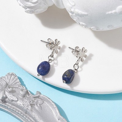 Natural Lapis Lazuli Twist Oval Dangle Stud Earrings EJEW-JE05664-02-1