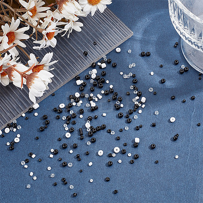 GOMAKERER White & Black Series Glass Seed Beads SEED-GO0001-03-1