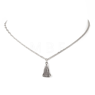Alloy Tassel Pendant 304 Stainless Steel Mixed Chain Necklaces NJEW-JN05882-1