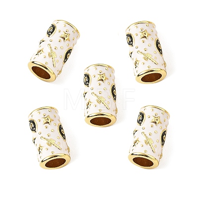 Brass Micro Pave Clear Cubic Zirconia Column European Beads KK-Z114-15G-B-1