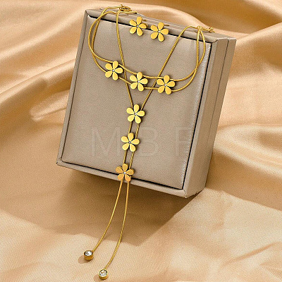 Flower Stainless Steel Crystal Rhinestone Lariat Necklaces & Stud Earrings & Bracelets Sets for Women FS-WG939A0-01-1