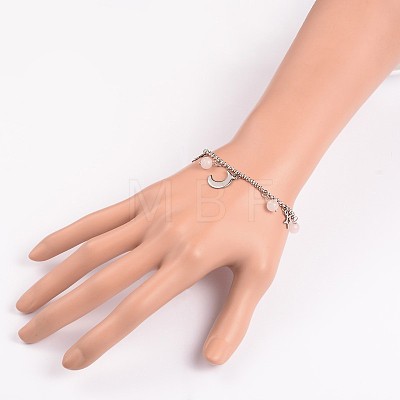 Moon & Star Stainless Steel Gemstone Charm Bracelets BJEW-JB01935-01-1
