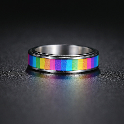 Rainbow Color Pride Flag Enamel Rectangle Rotating Ring RABO-PW0001-038A-1