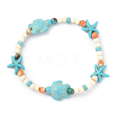 Dyed Synthetic Turquoise & Ocean White Jade Beads Stretch Bracelets for Women BJEW-JB14015-1