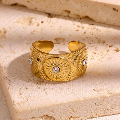 304 Stainless Steel Rhinestone Open Cuff Rings WG2F424-01-1