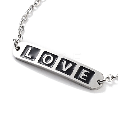 201 Stainless Steel Heart & Rectangle with Word Love Link Bracelets BJEW-B090-02A-1