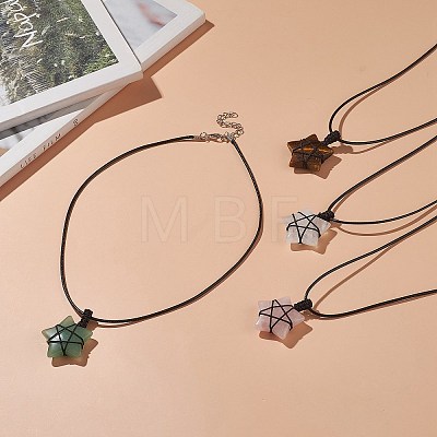 Macrame Pouch Braided Natual Mixed Gemstone Star Pendant Necklace for Women NJEW-JN04254-1