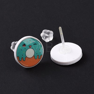 Colorful Acrylic Imitation Food Stud Earrings with Platic Pins EJEW-F293-02E-1