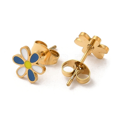 Ion Plating(IP) 304 Stainless Steel Stud Earrings with Colorful Enamel EJEW-Q783-08G-1