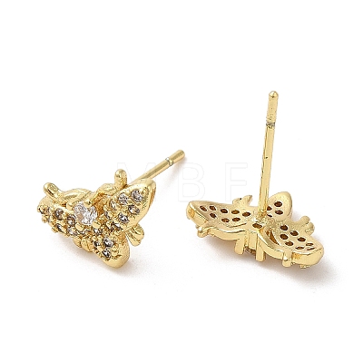 Rack Plating Brass Moth Stud Earrings with Cubic Zirconia EJEW-D061-39G-1