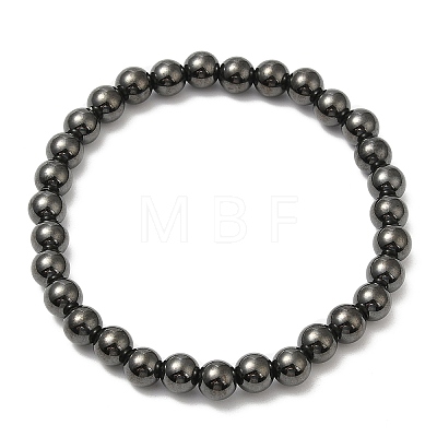 Synthetic Magnetic Hematite Round Beaded Stretch Bracelets BJEW-E080-02B-1