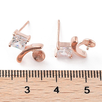925 Sterling Silver with Cubic Zirconia Stud Earring Findings EJEW-B038-19RG-1