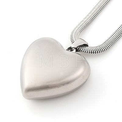 304 Stainless Steel Heart Pendant Flat Snake Chain Necklaces for Women NJEW-U012-01P-1