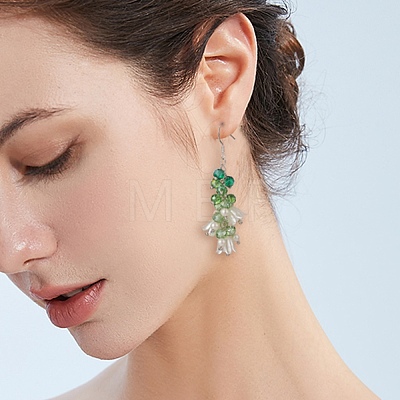 Shell Pearl & Plastic & Glass Flower Dangle Earrings EJEW-TA00193-1