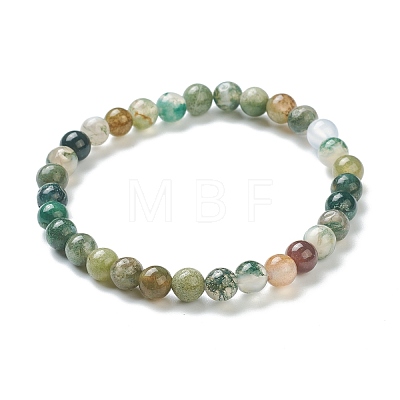 Natural Indian Agate Beaded Stretch Bracelets BJEW-D446-B-46-1