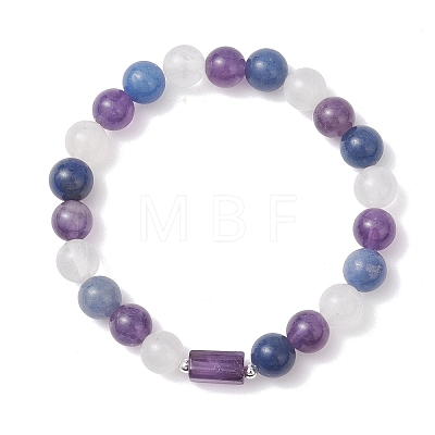 Natural Amethyst & Quartz Crystal & Blue Aventurine Beads Stretch Bracelets for Women BJEW-TA00704-02-1