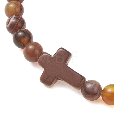 Natural Banded Agate Beaded Stretch Bracelets BJEW-JB13406-1