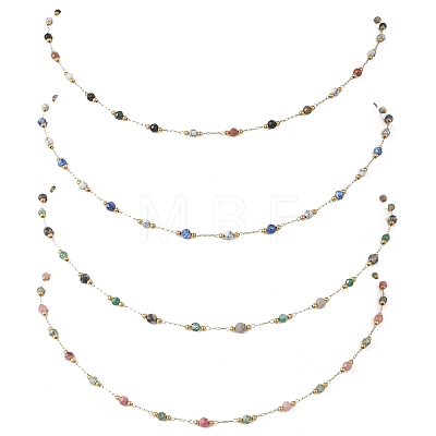 Handmade 3MM Faceted Round Mixed Gemstone Beads & 316 Stainless Steel Round Link Chains Necklaces NJEW-JN05872-1