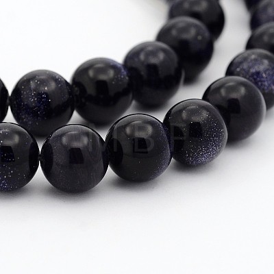Synthetic Blue Goldstone Round Bead Strands G-P070-61-4mm-1