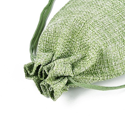 Polyester Imitation Burlap Packing Pouches Drawstring Bags ABAG-R005-14x10-02-1
