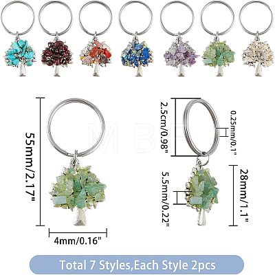 14Pcs 7 Style Chip Gemstone Keychain KEYC-FH0001-17-1