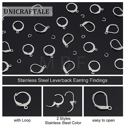 Unicraftale 120Pcs 2 Style 304 Stainless Steel Leverback Earring Findings STAS-UN0038-45-1