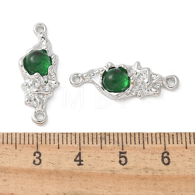 Brass Pave Green Glass Connector Charms KK-U052-02P-1