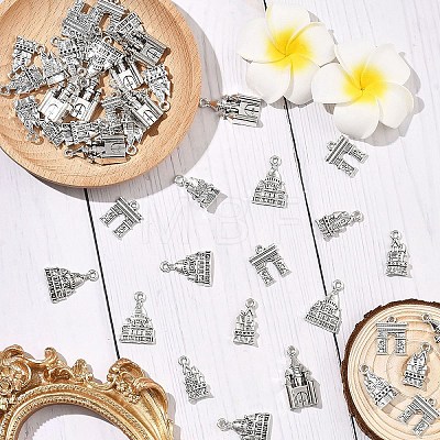 50Pcs 5 Styles Tibetan Style Zinc Alloy Pendants TIBEP-YW0002-36-1