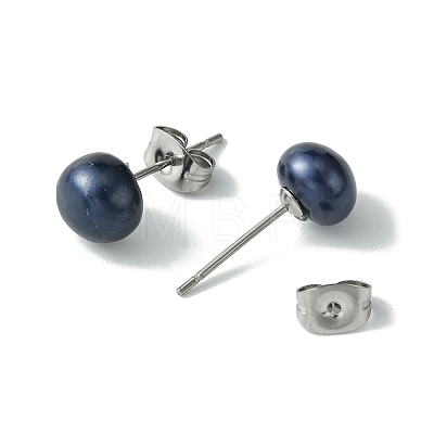 Natural Pearl Beads Ear Studs EJEW-JE02880-02-1