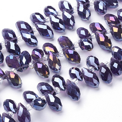 Electroplate Glass Faceted Teardrop Beads Strands X-EGLA-D014-11-1