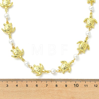 Ocean 304 Stainless Steel Sea Animals Handmade Link Chain Necklaces with White Round Shell Pearl Beads NJEW-JN06097-01-1