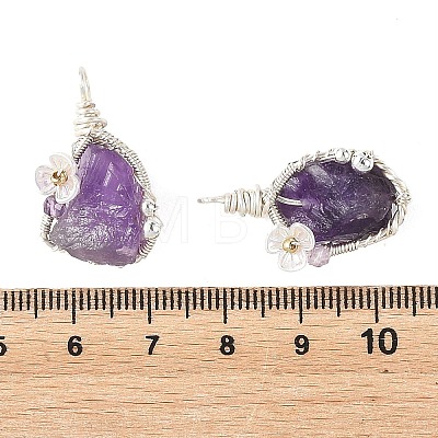 Copper Wire Wrapped Natural Amethyst Pendants PALLOY-TA00435-1