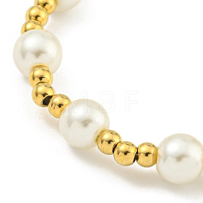 304 Stainless Steel & 201 Stainless Steel & Plastic Pearl Round Beaded Bracelets for Women BJEW-G717-01C-G-1