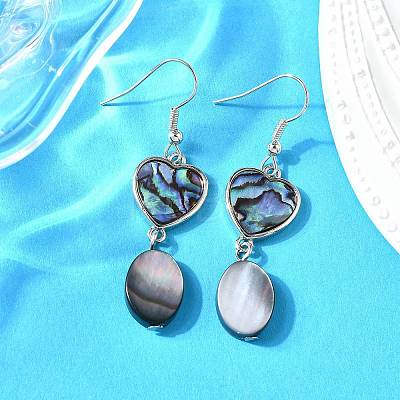 Brass Abalone Shell Black shell Dangle Earrings EJEW-D313-01P-1
