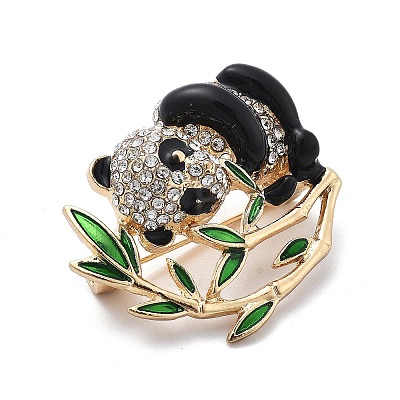 Cute Panda Bamboo Alloy Black Enamel Pin Brooches JEWB-C037-20G-1
