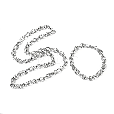 304 Stainless Steel Twisted Link Cable Chain Necklace & Bracelet Set SJEW-D091-01P-1