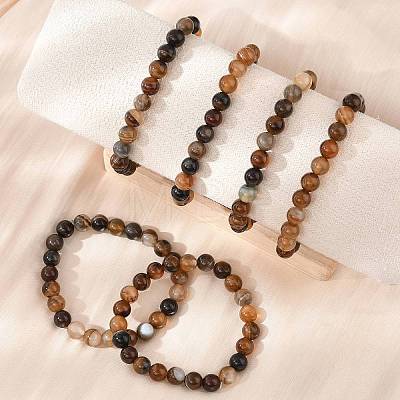 Natural Striped Agate/Banded Agate Beaded Stretch Bracelets X-BJEW-Q692-03I-1