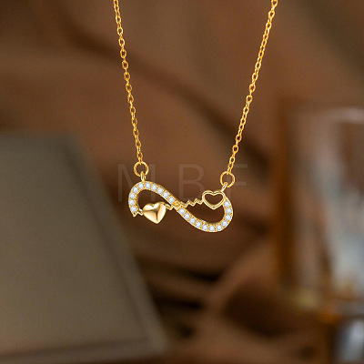 Valentine's Day Brass Pave Clear Cubic Zirconia Heart Infinity Pendant 304 Stainless Steel Cable Chain Necklaces for Women WG1F303-02-1